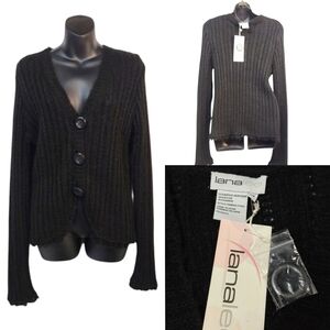 Lana Lee Womens Size S/p Black knit V-Neck Sweater Cardigan Button Soft Cozy NWT